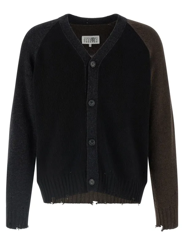Two-tone suede patch cardigan made by Maison Margiela