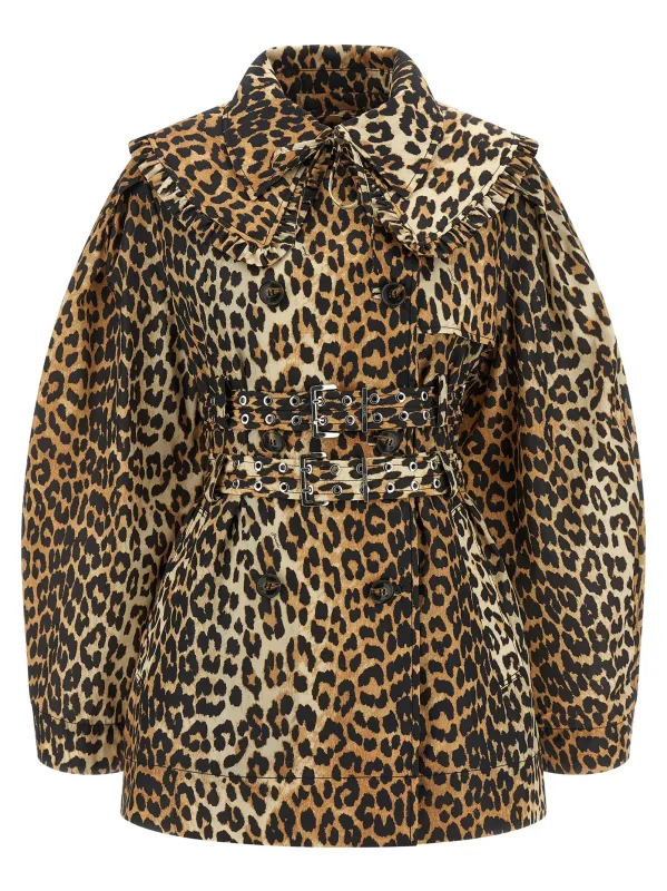 'Leopard Duchesse Nylon Short' trench coat made by Ganni
