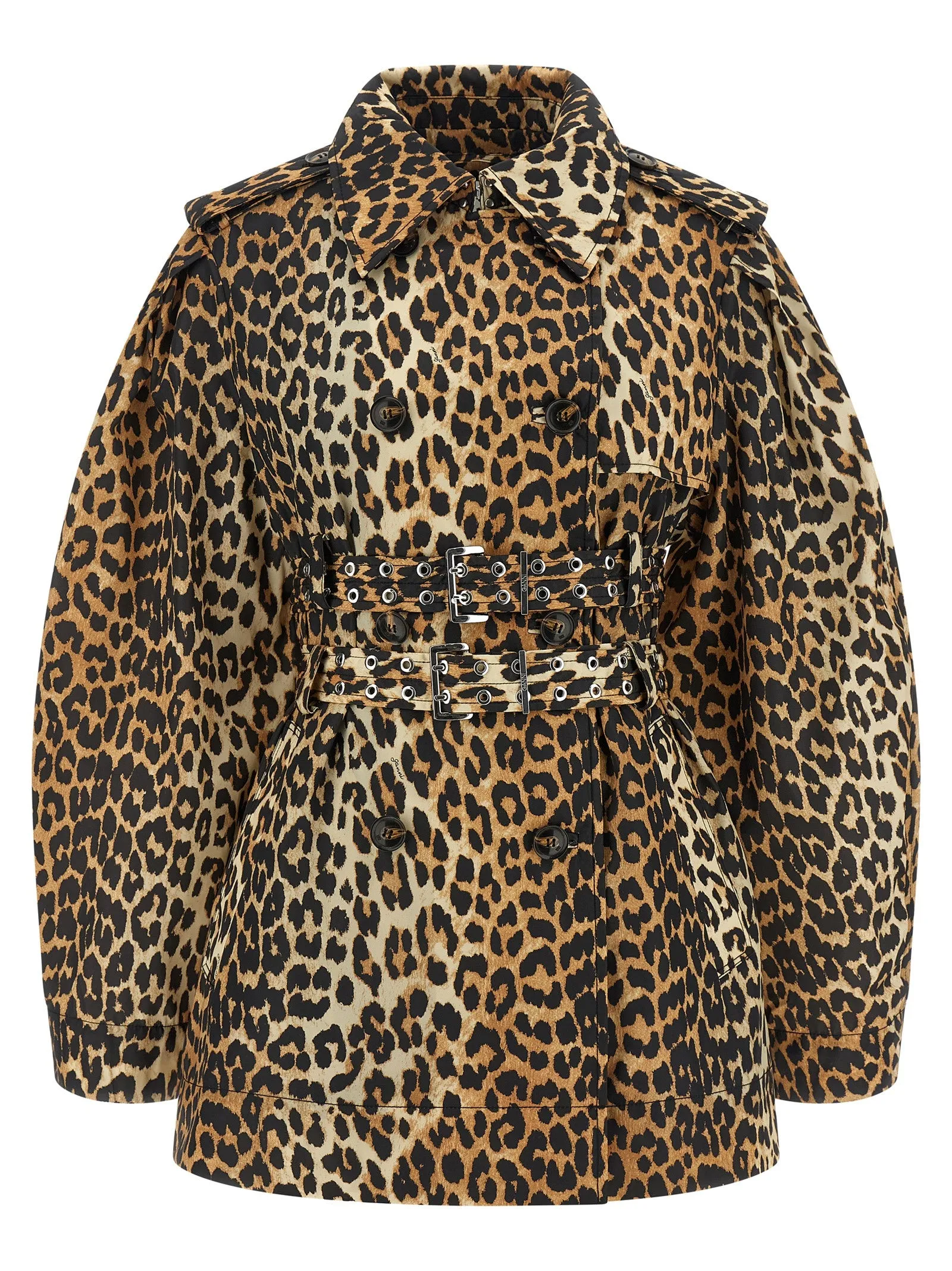 'Leopard Duchesse Nylon Short' trench coat sold by Lord & Taylor product image thumbnail 2