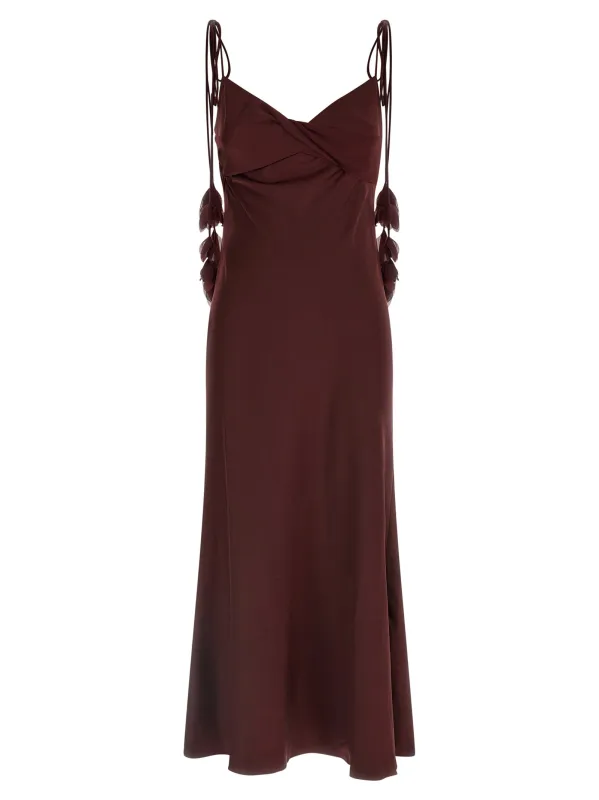 'Burgundy Satin Flower Midi' dress sold by Lord & Taylor