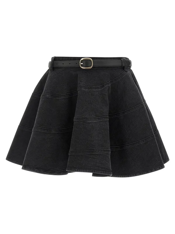 'Black Flared Denim Mini' skirt made by Self-Portrait