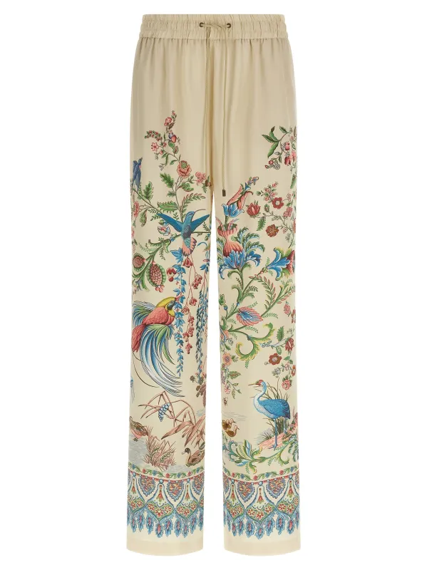 Flora and fauna printed trousers made by Etro