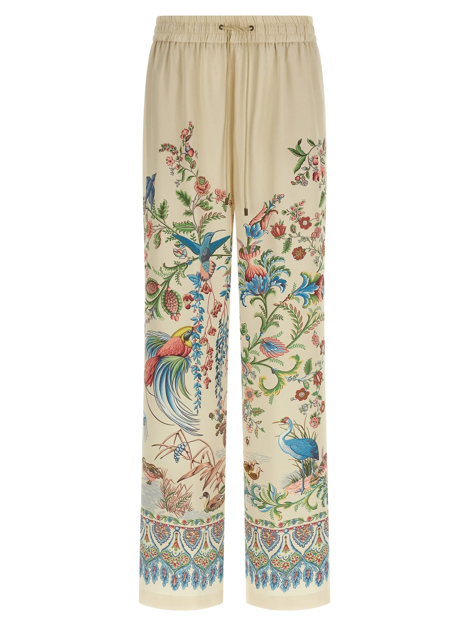 Flora and fauna printed trousers sold by Lord & Taylor