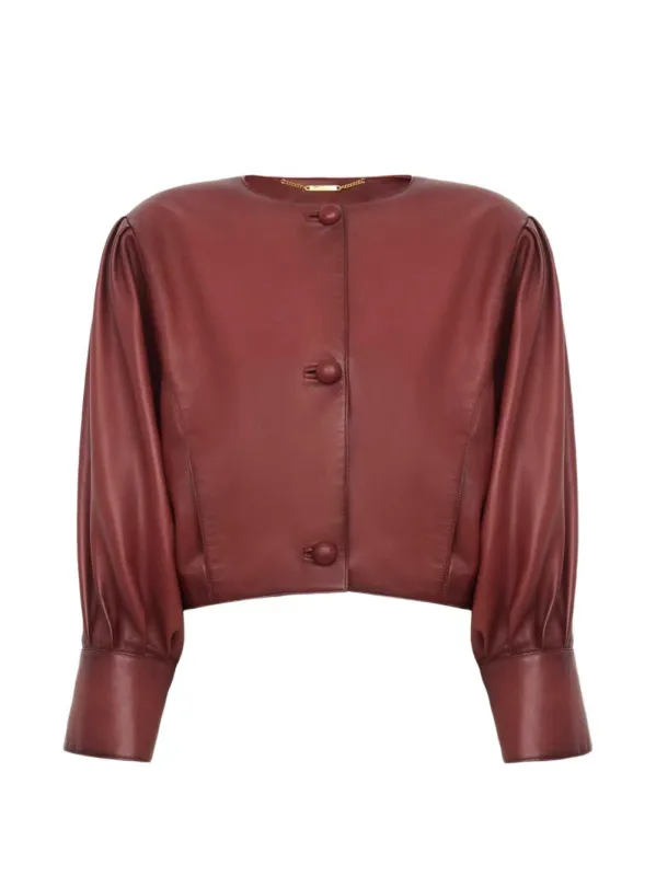 CROPPED LEATHER ROUND NECK JACKET sold by Lord & Taylor