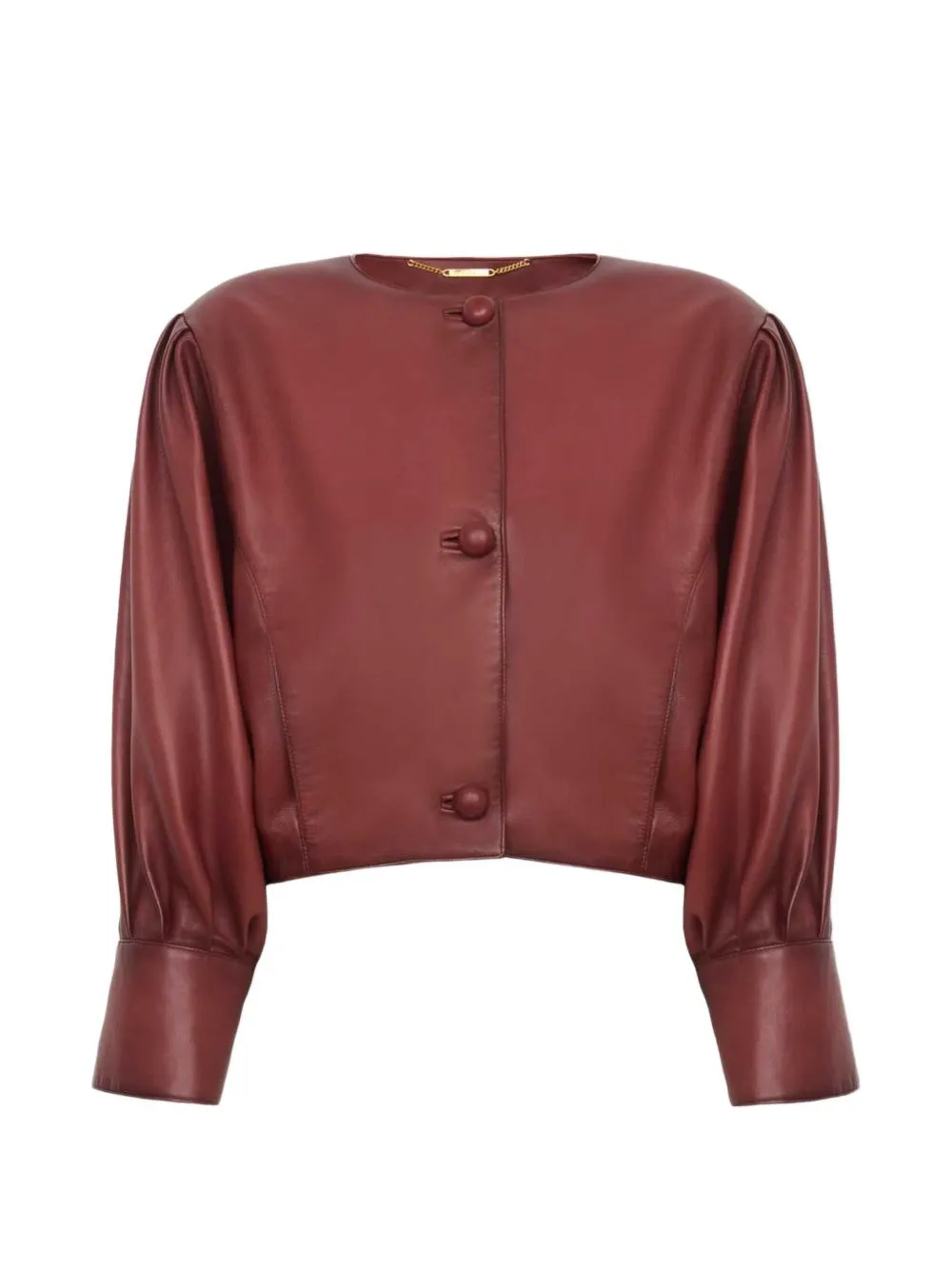 CROPPED LEATHER ROUND NECK JACKET sold by Lord & Taylor