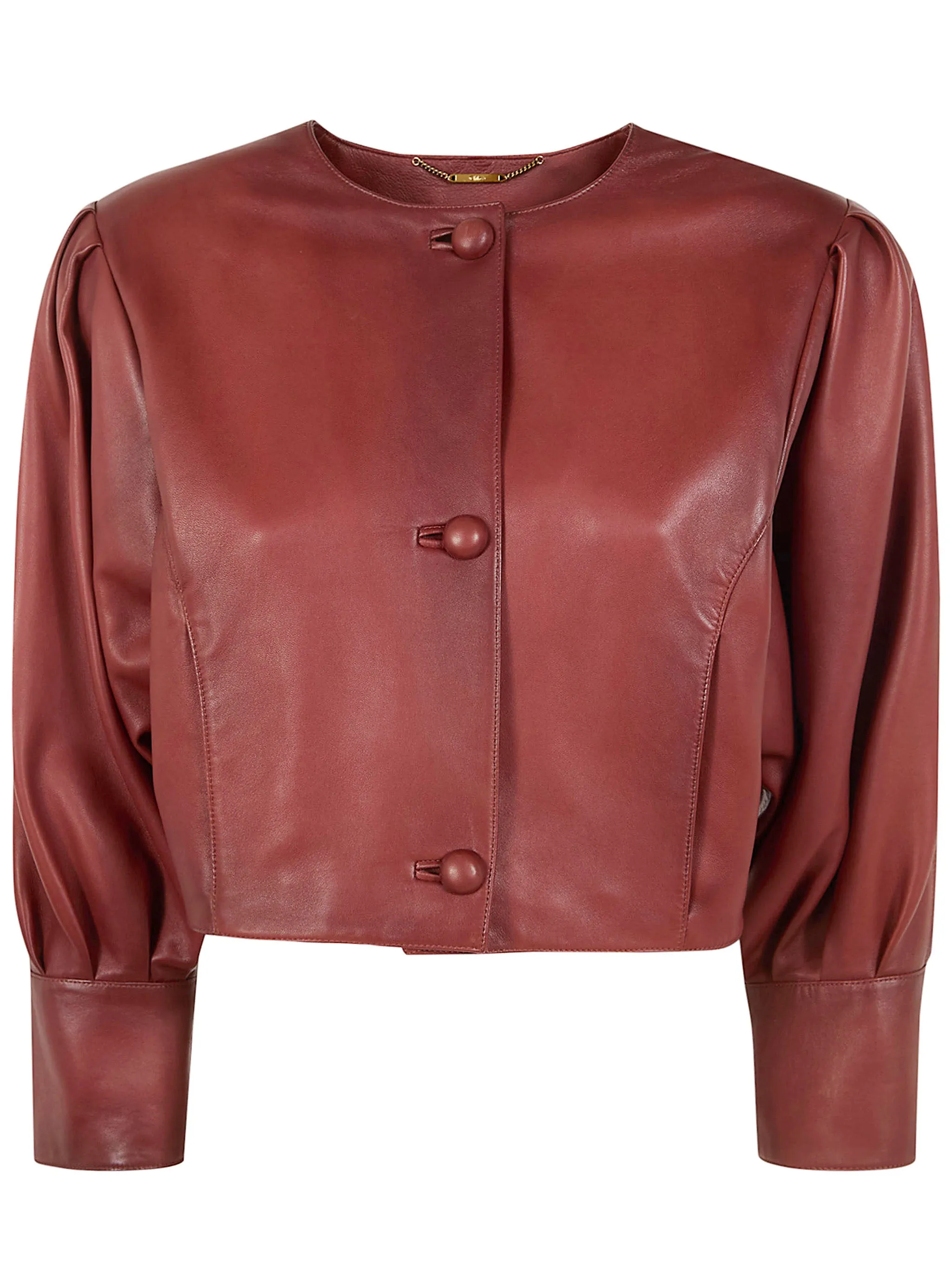 CROPPED LEATHER ROUND NECK JACKET sold by Lord & Taylor product image thumbnail 5