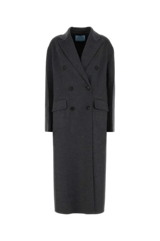 GRAY WOOL AND CASHMERE COAT made by Prada