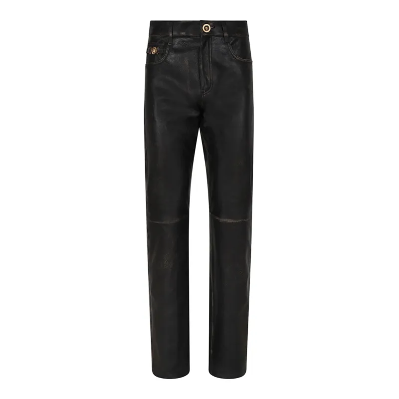 BLACK COTTON POLY TROUSERS made by Versace