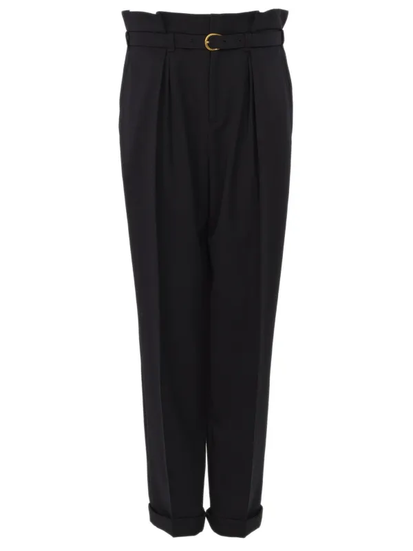 WIDE-LEG, HIGH-WAISTED TROUSERS IN GRAIN DE POUDRE WOOL made by Chloe