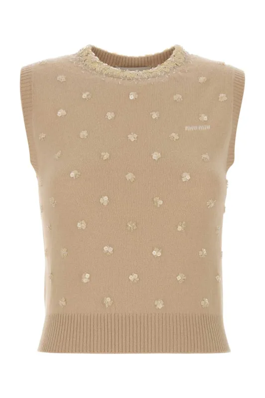 SAND CASHMERE VEST made by Miu Miu