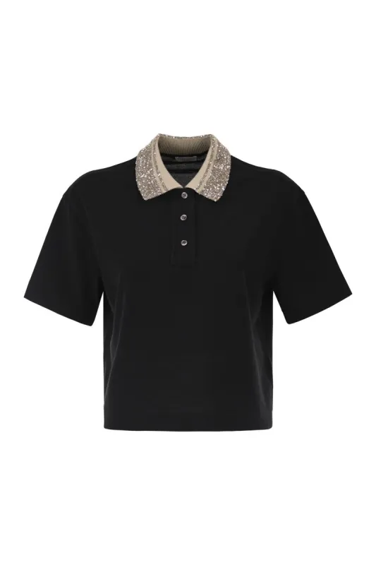COTTON JERSEY POLO SHIRT WITH DAZZLING KNIT COLLAR sold by Lord & Taylor