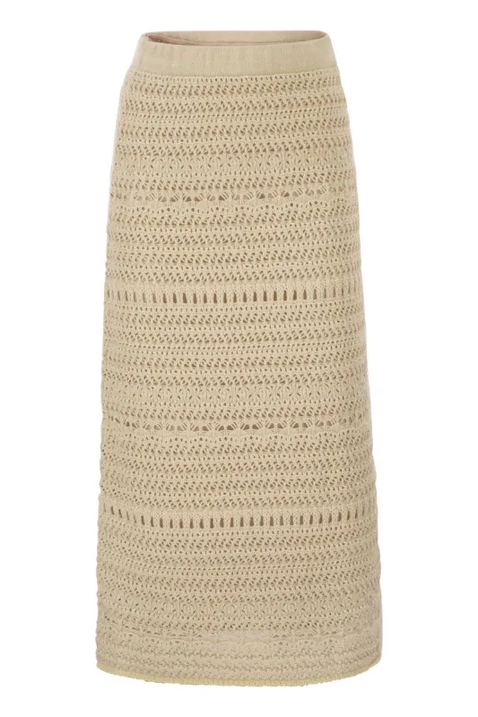 COTTON AND LINEN CROCHET MIDI PENCIL SKIRT sold by Lord & Taylor