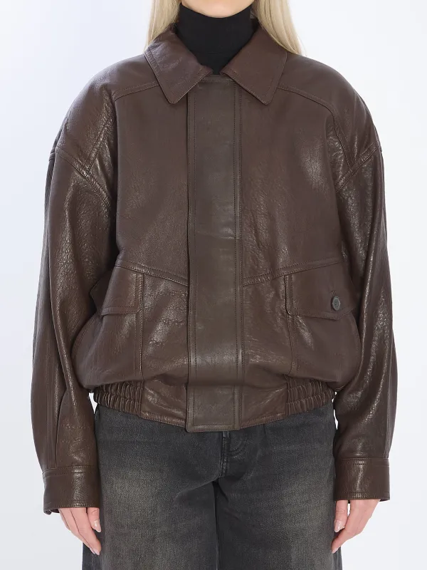 Balloon lambskin leather bomber jacket made by Yves Saint Laurent