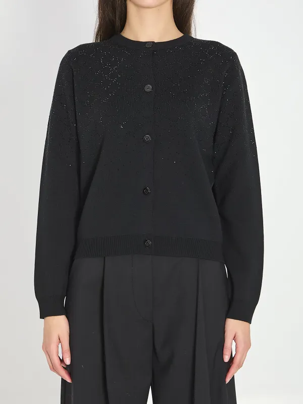 Fine wool cardigan with GG crystals sold by Lord & Taylor