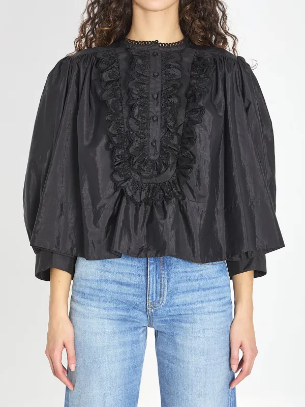 Gathered ruffle top in technical taffeta made by Chloe