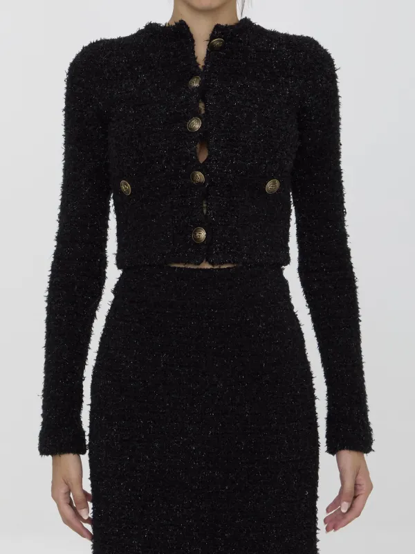 Cropped cardigan in tweed made by Balenciaga