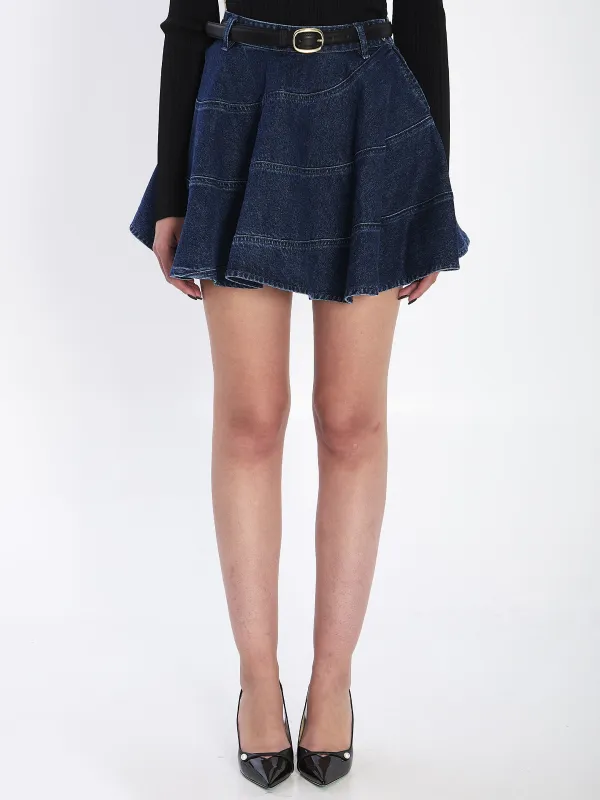 Flared denim mini skirt made by Self-Portrait
