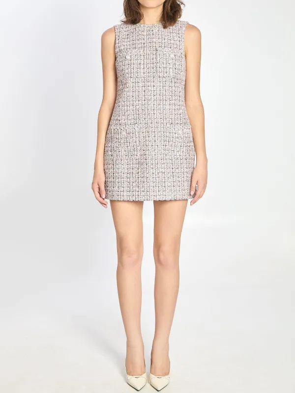 Pink bouclé mini dress made by Self-Portrait