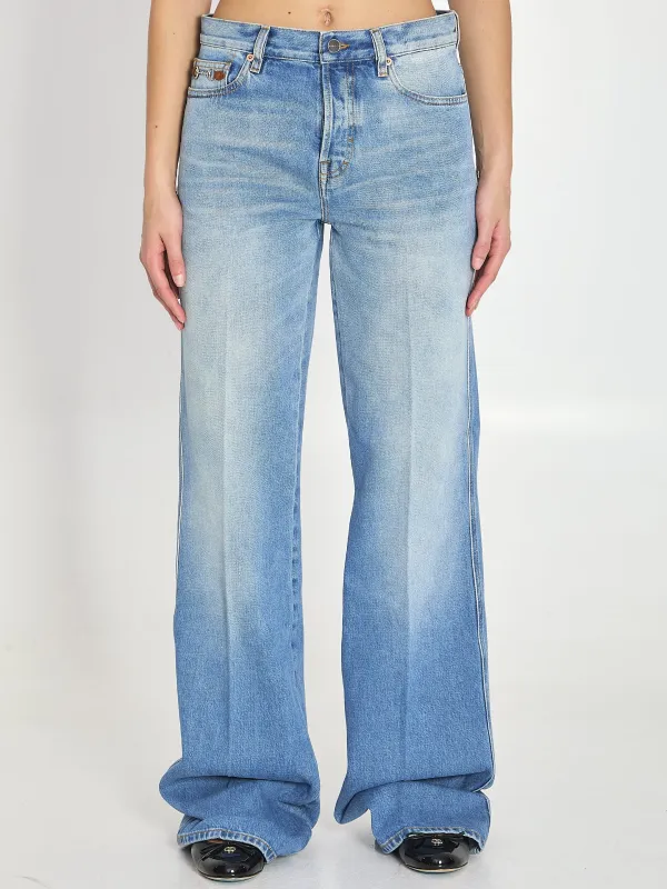 Cotton denim flare pants made by Gucci