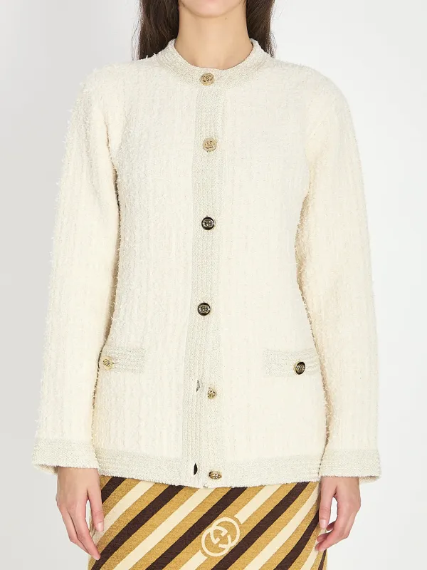 Bouclé lamé wool cardigan sold by Lord & Taylor