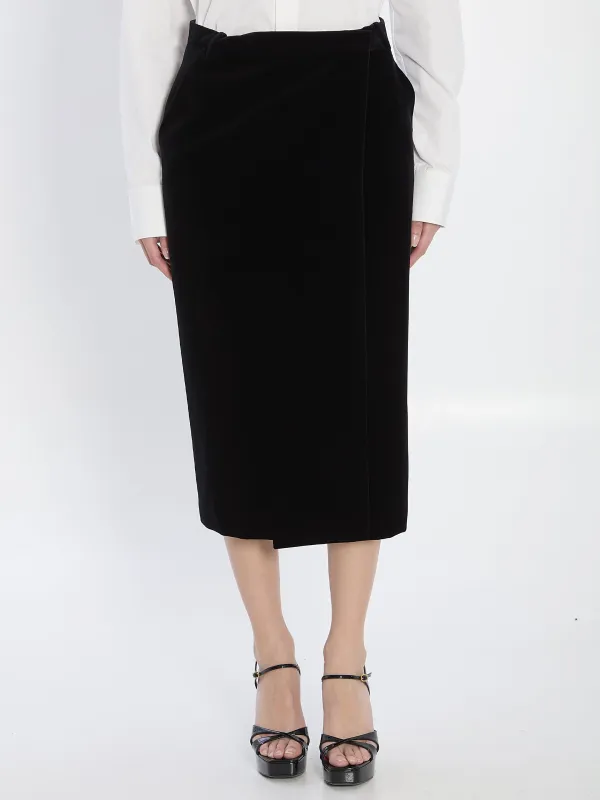 Wrap skirt in velvet sold by Lord & Taylor