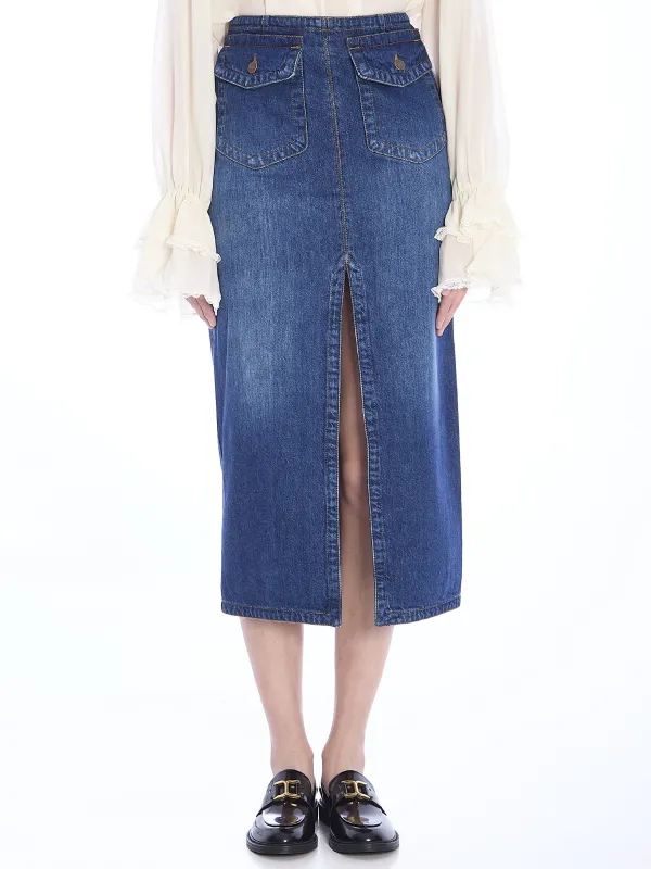 Denim midi skirt sold by Lord & Taylor