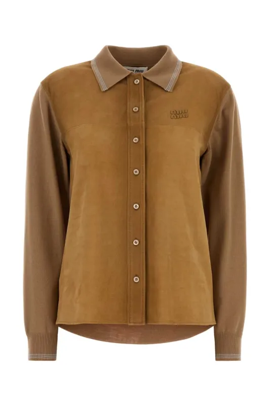 CAMEL WOOL AND SUEDE CARDIGAN sold by Lord & Taylor