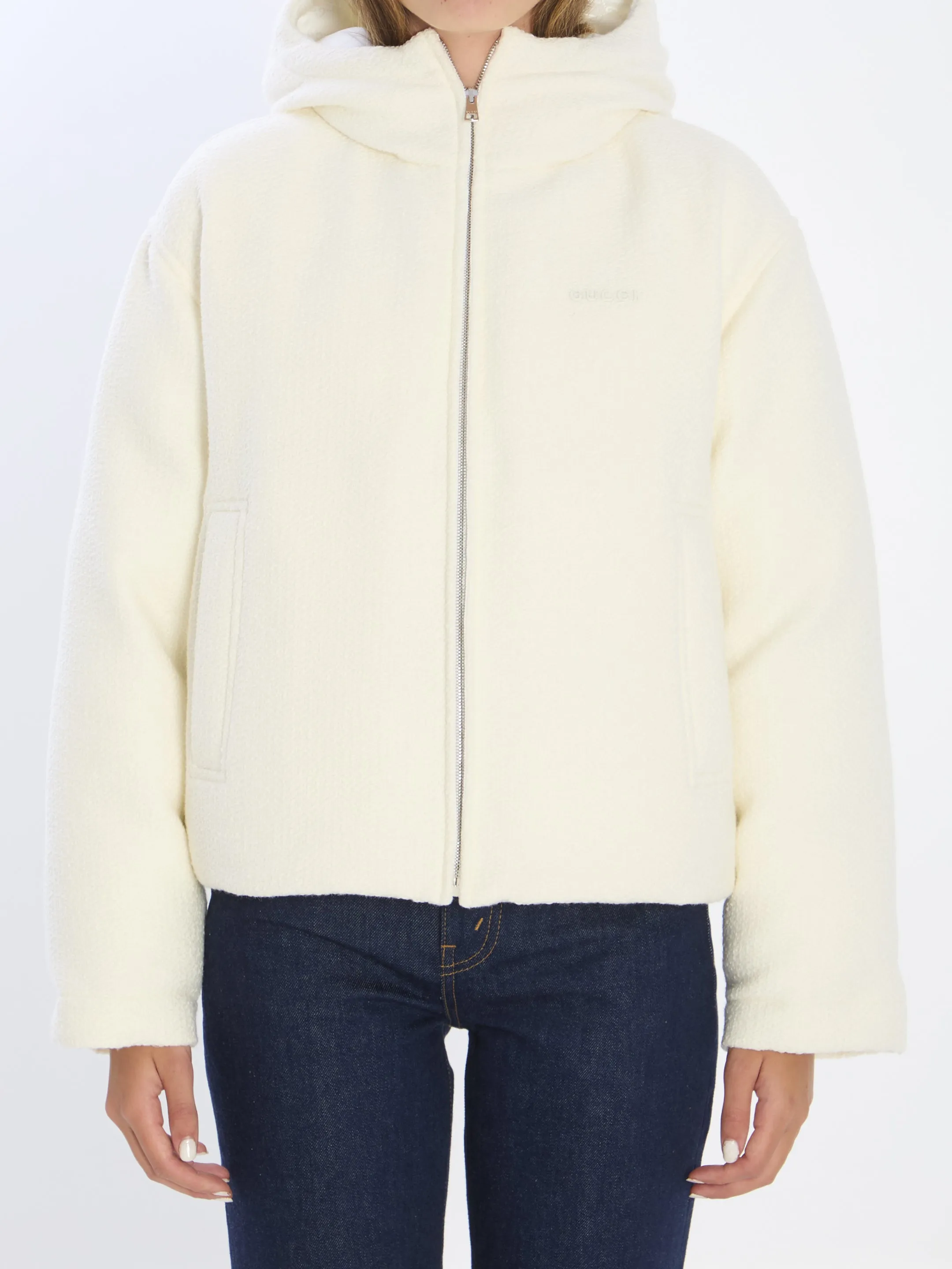 WHITE WOOL BOMBER JACKET sold by Lord & Taylor