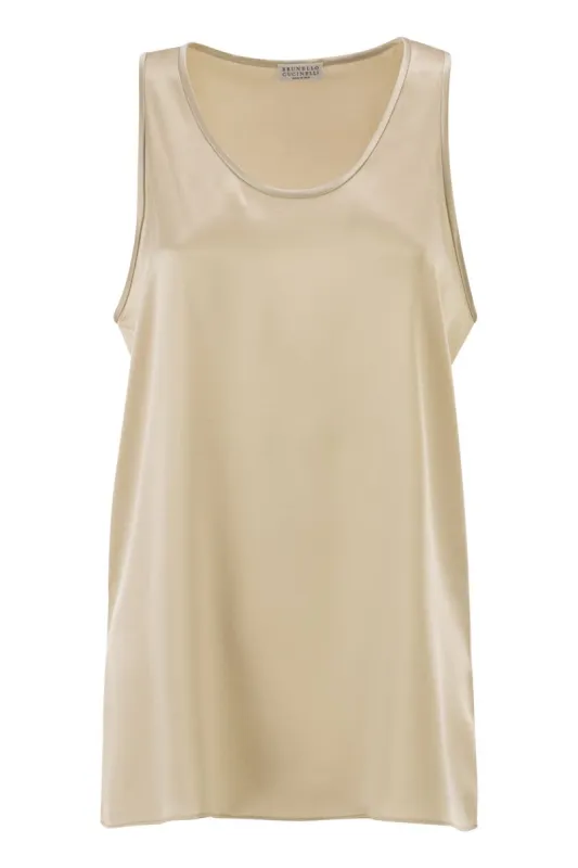 SATIN SCOOP-NECK TOP made by Brunello Cucinelli
