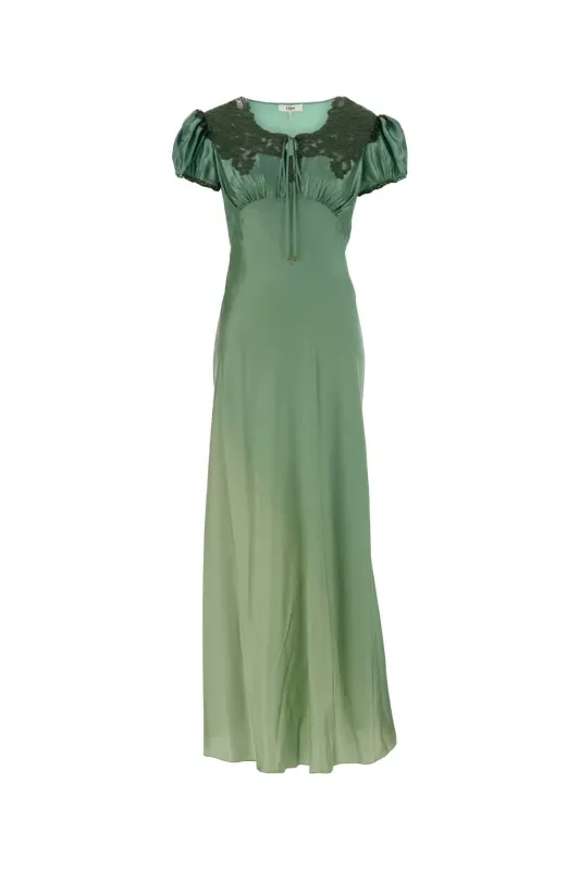 GREEN SATIN LONG DRESS sold by Lord & Taylor
