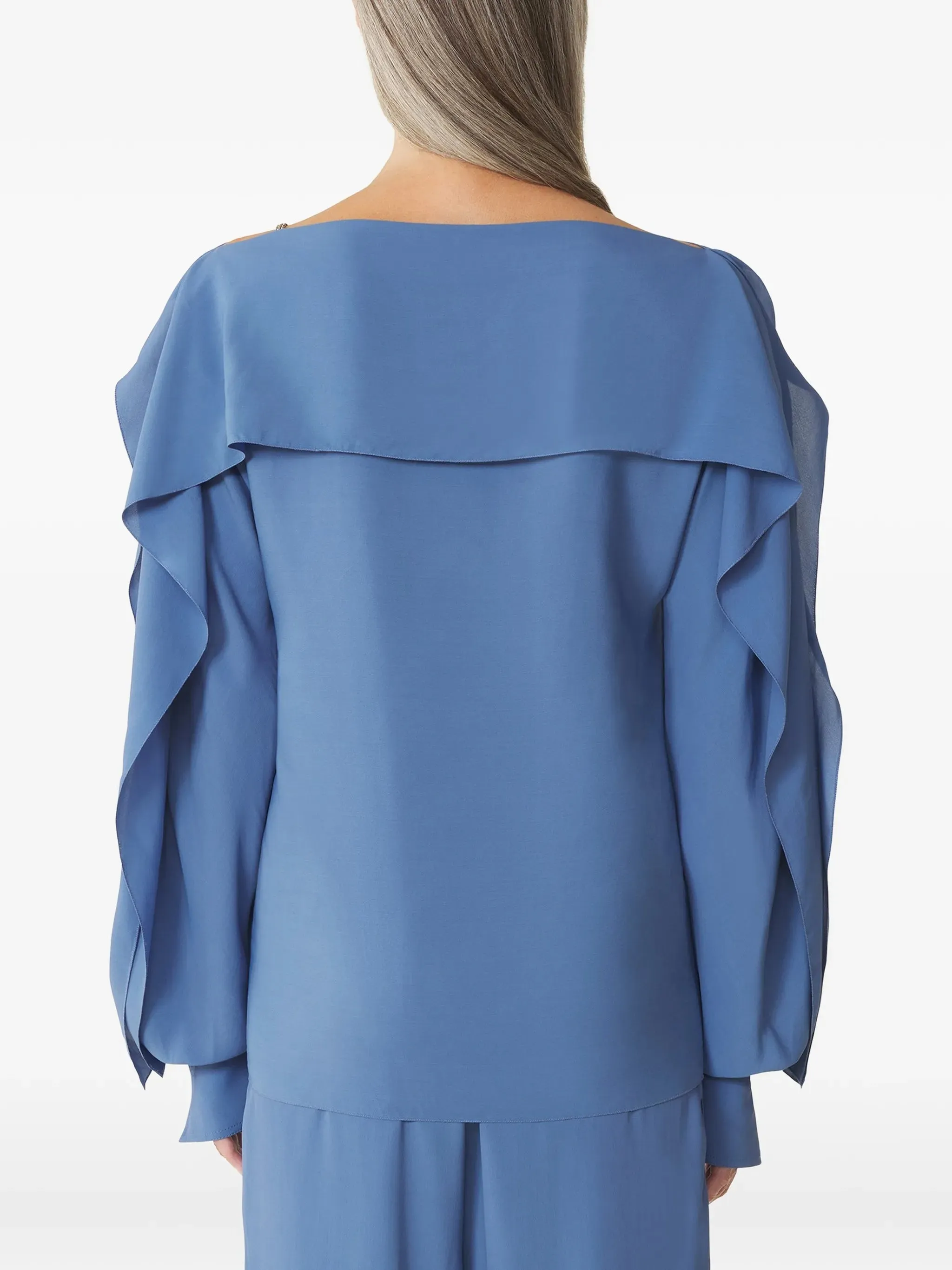 BLUE VISCOSE SILK RUFFLES TOP sold by Lord & Taylor product image thumbnail 3