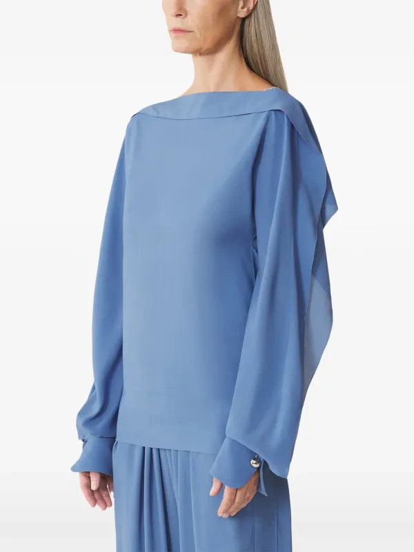 BLUE VISCOSE SILK RUFFLES TOP sold by Lord & Taylor