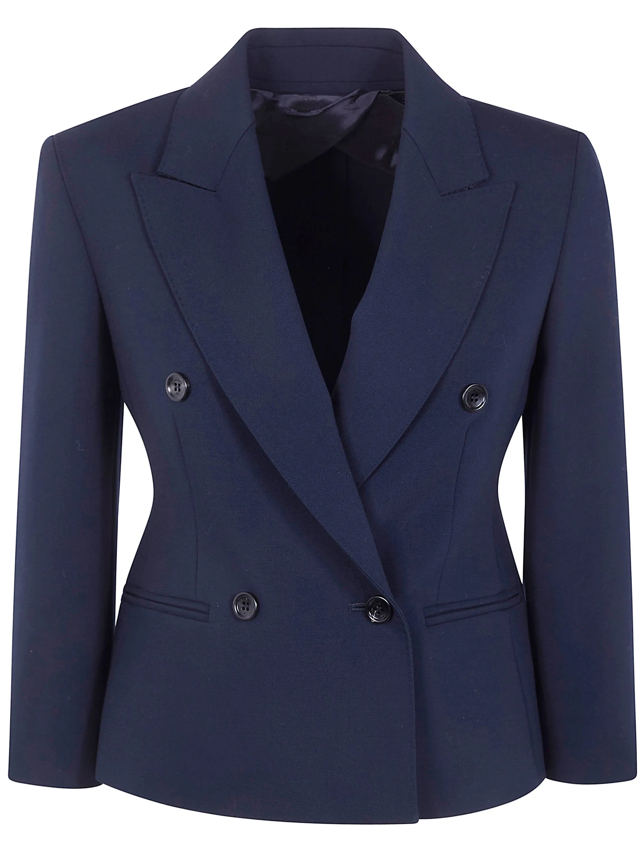 BLUE WOOL ELASTANE CROPPED BLAZER sold by Lord & Taylor