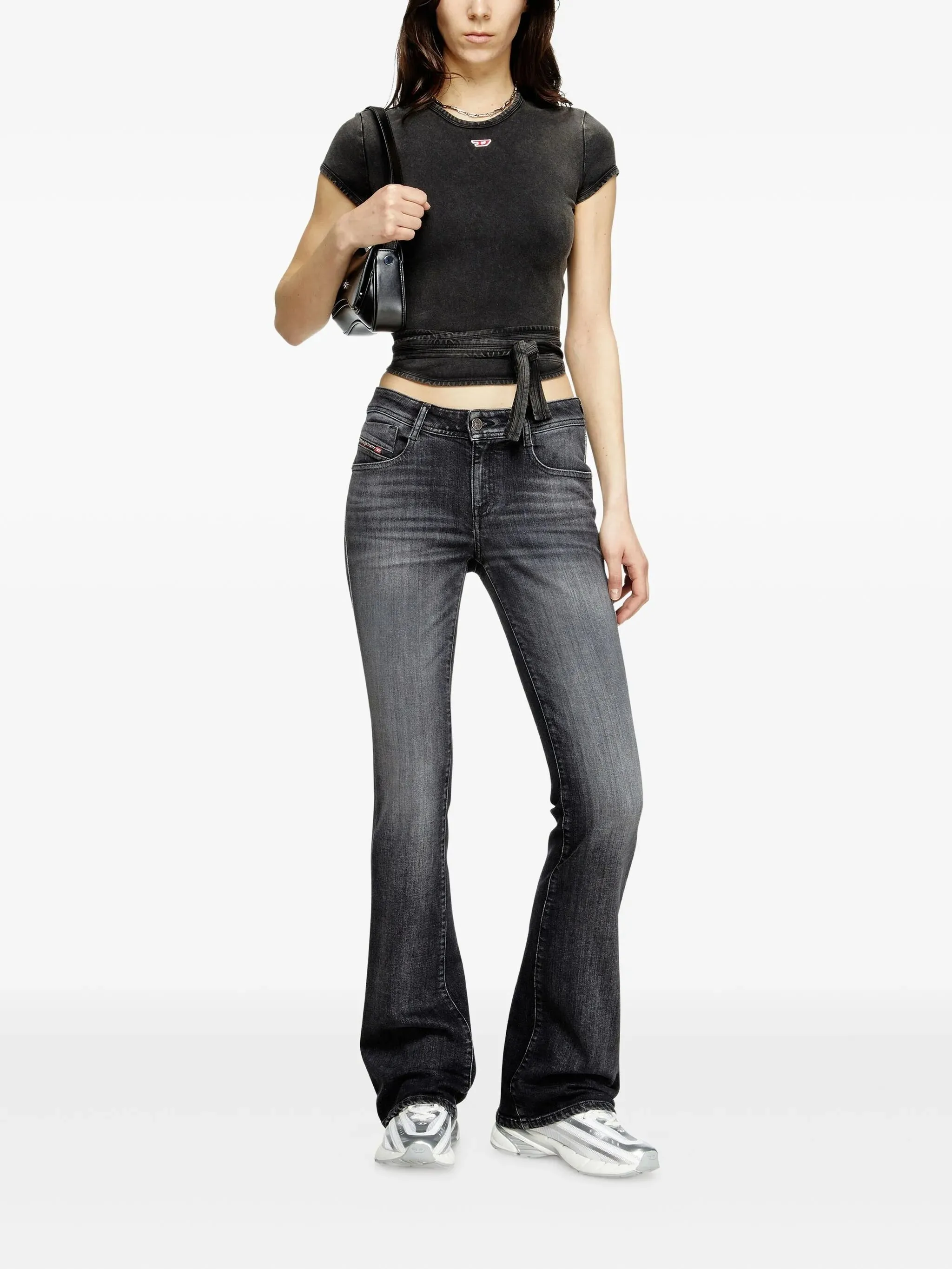 BLACK COTTON ELASTANE FLARED JEANS sold by Lord & Taylor product image thumbnail 2