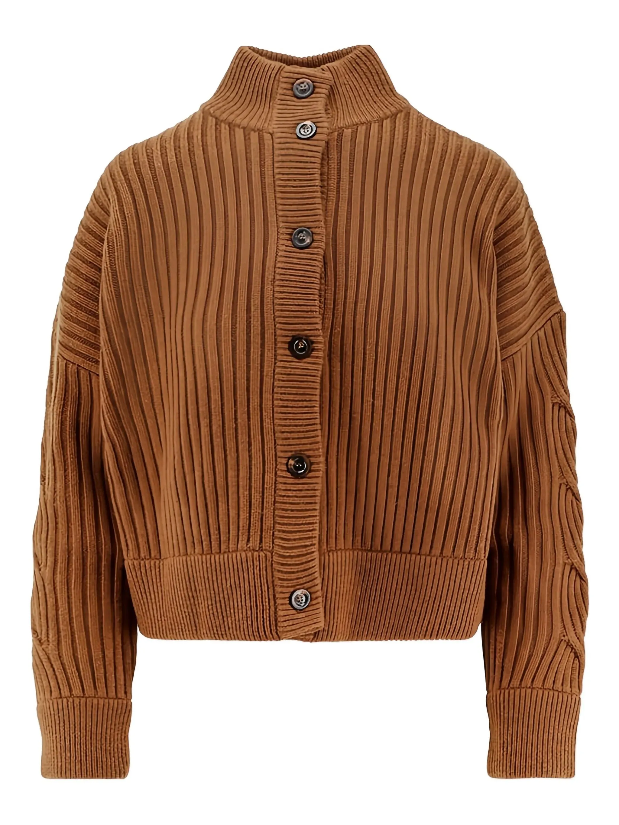 BROWN WOOL CASHMERE RIBBED CARDIGAN sold by Lord & Taylor
