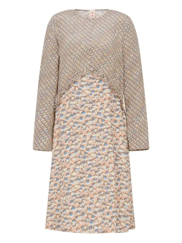 FLORAL-PATTERNED MIDI DRESS WITH RUFFLE DETAILING made by Marni