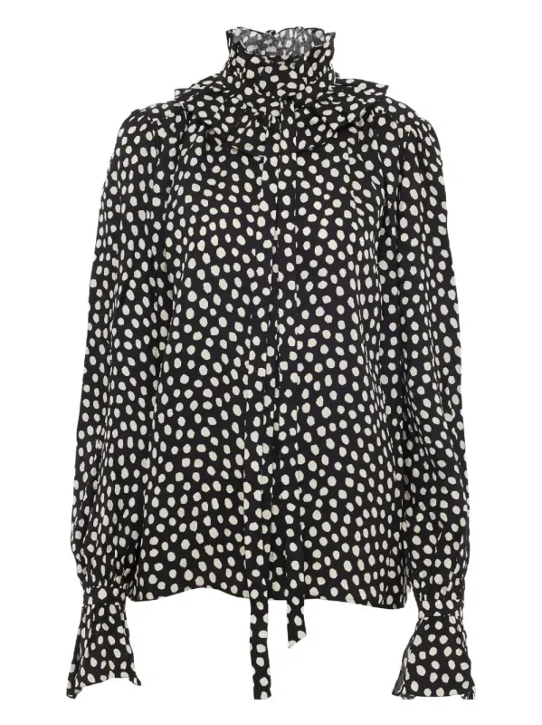 BLACK LS TOP BEIGE POLKA DOTS KNOT DETAIL sold by Lord & Taylor