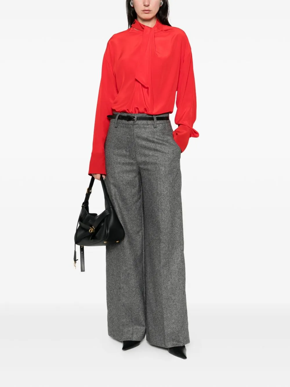 RED BLOUSE DRAPED DETAIL NECK BOW sold by Lord & Taylor product image thumbnail 3