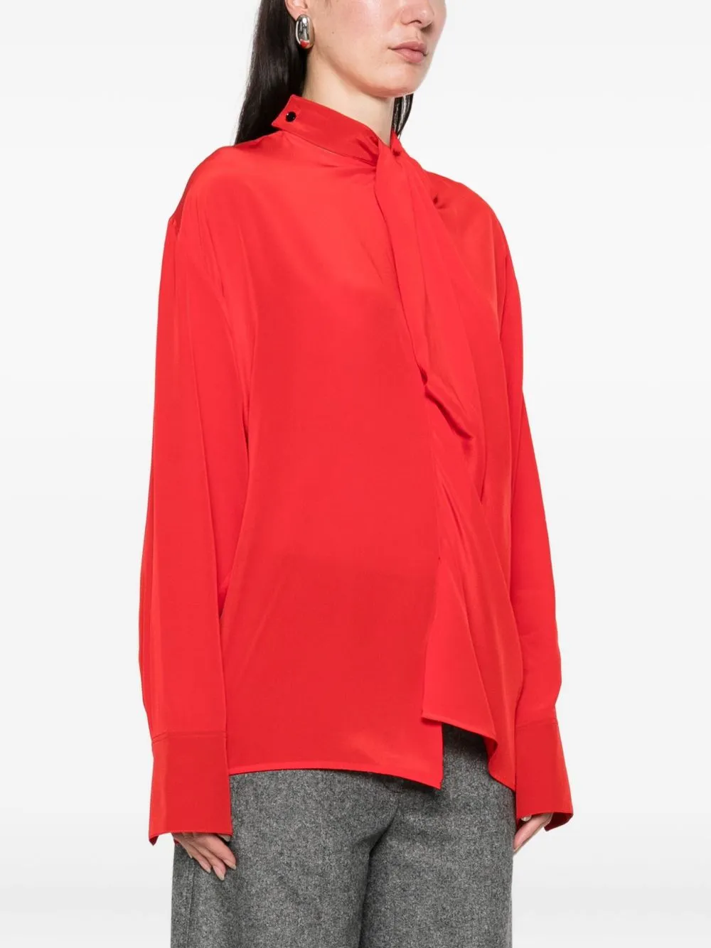 RED BLOUSE DRAPED DETAIL NECK BOW sold by Lord & Taylor product image thumbnail 2