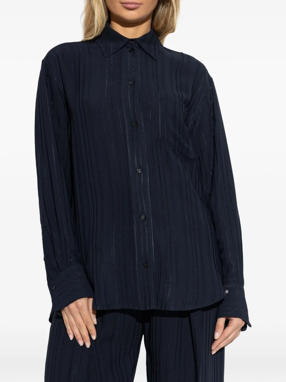 NAVY PYJAMA SHIRT EMBROIDERED STRIPES sold by Lord & Taylor product image thumbnail 2
