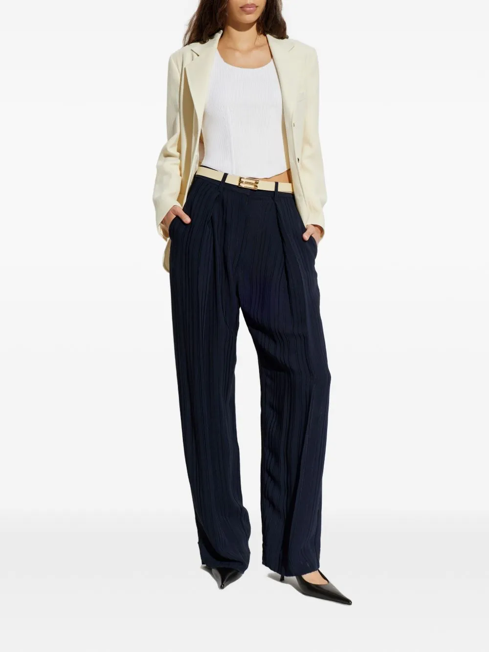 NAVY WIDE TROUSERS EMBROIDERED STRIPES sold by Lord & Taylor product image thumbnail 3