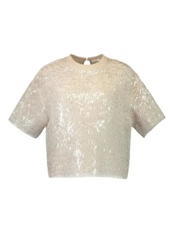 DAZZLING CASCADE EMBROIDERY T-SHIRT IN CRISPY SILK sold by Lord & Taylor
