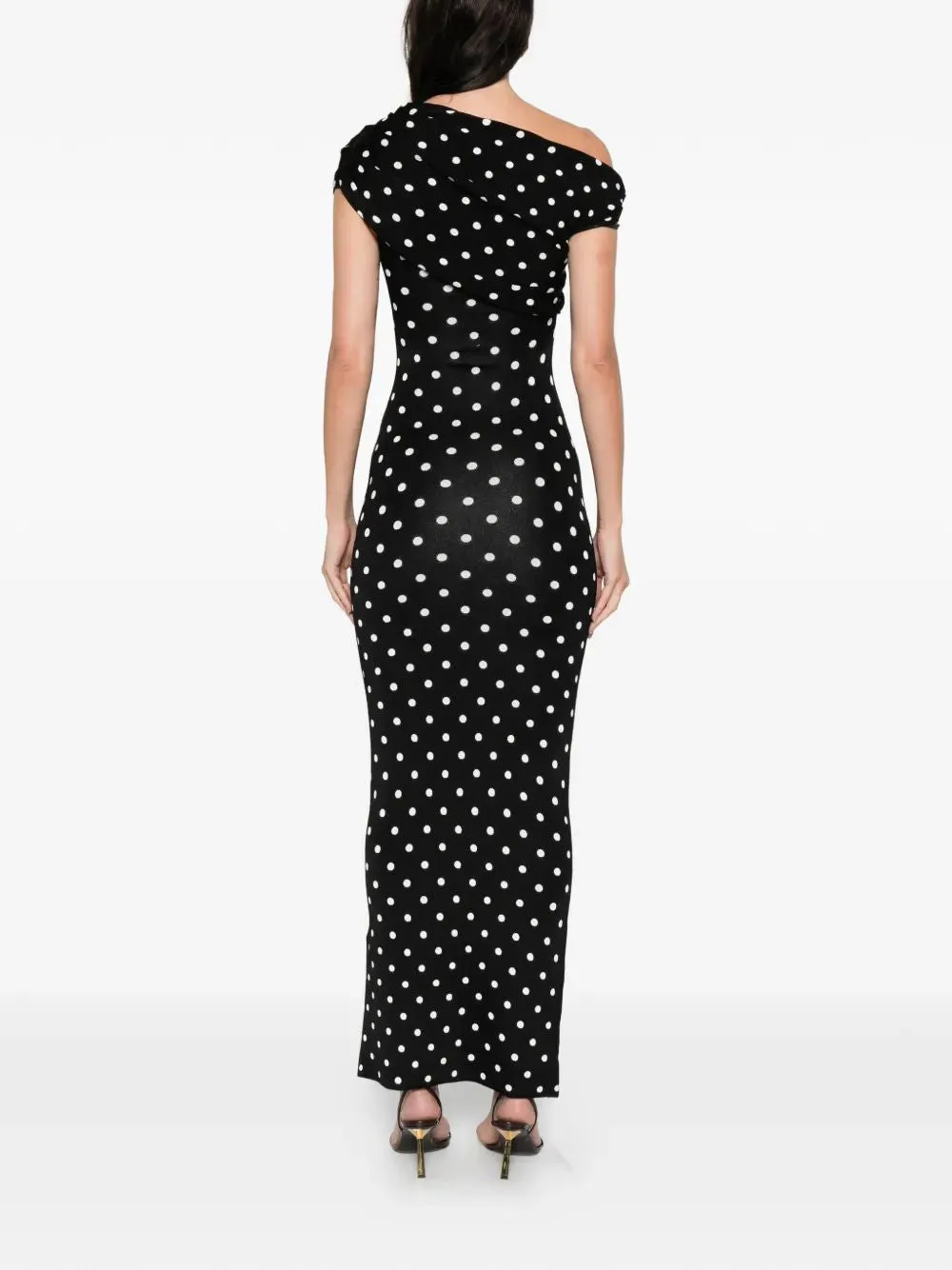 BLACK WHITE VISCOSE POLKA DOT DRAPED DRESS sold by Lord & Taylor product image thumbnail 4