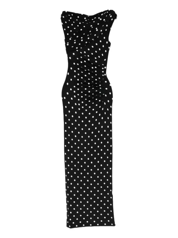 BLACK WHITE VISCOSE POLKA DOT DRAPED DRESS sold by Lord & Taylor