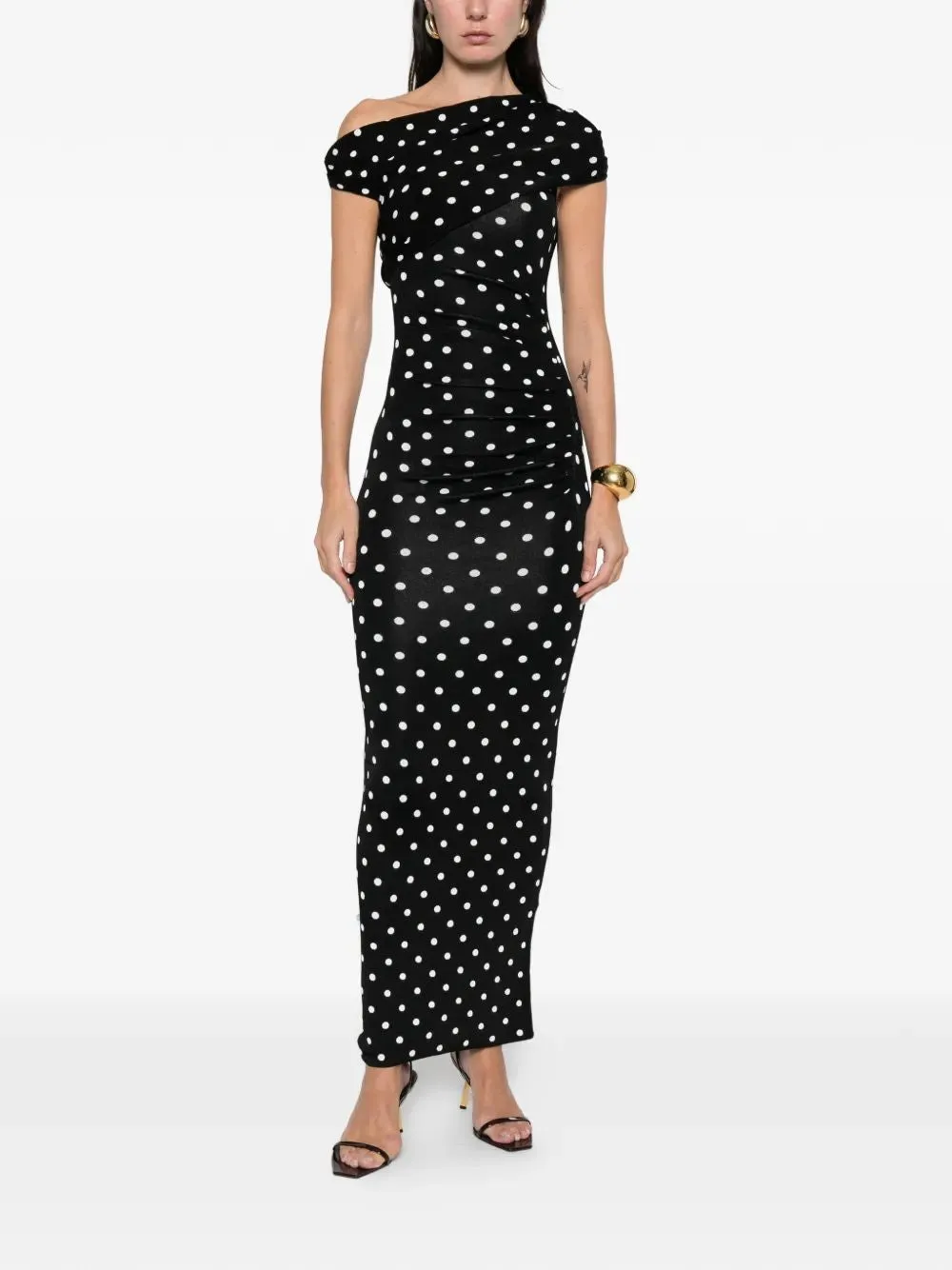 BLACK WHITE VISCOSE POLKA DOT DRAPED DRESS sold by Lord & Taylor product image thumbnail 2