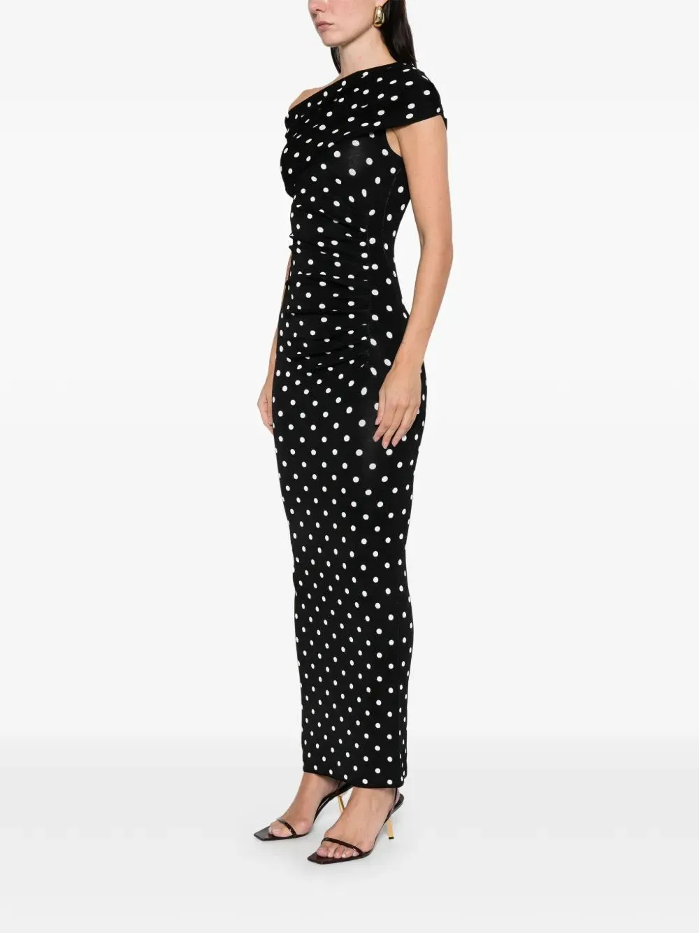BLACK WHITE VISCOSE POLKA DOT DRAPED DRESS sold by Lord & Taylor product image thumbnail 3