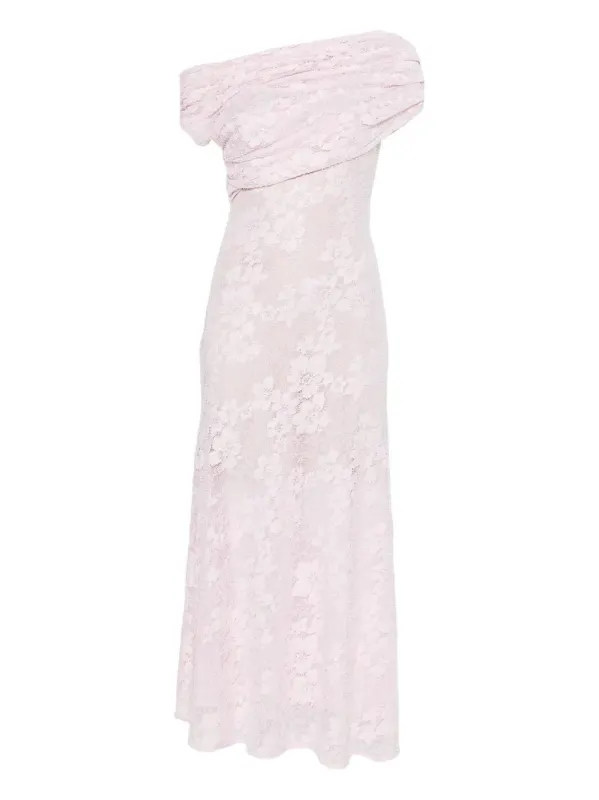 PINK POLYAMIDE RHINESTONE LACE MIDI DRESS made by Self-Portrait