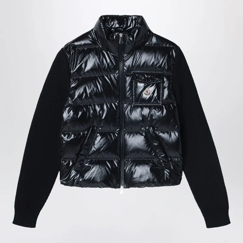 BLACK PADDED ZIPUP WOOL CARDIGAN made by Moncler