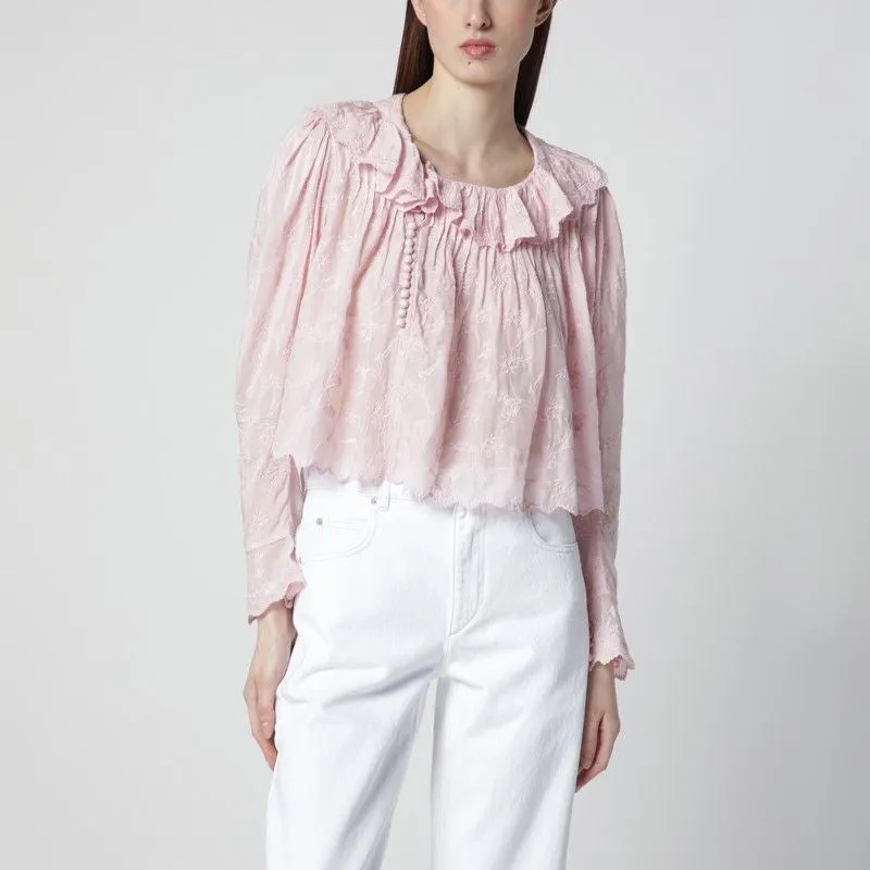 ZELLY PINK COTTON AND SILK RUFFLED BLOUSE sold by Lord & Taylor