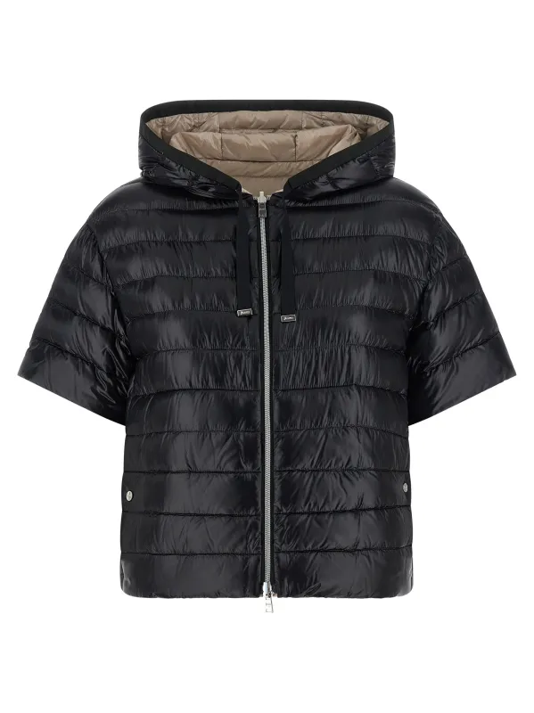 Reversible short-sleeved down jacket sold by Lord & Taylor